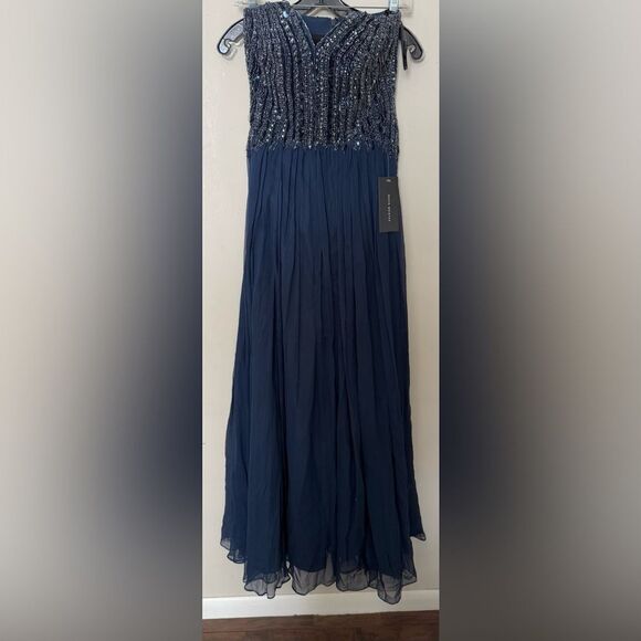 David Meister Blue Strapless Sequin Gown - Picture 3 of 5